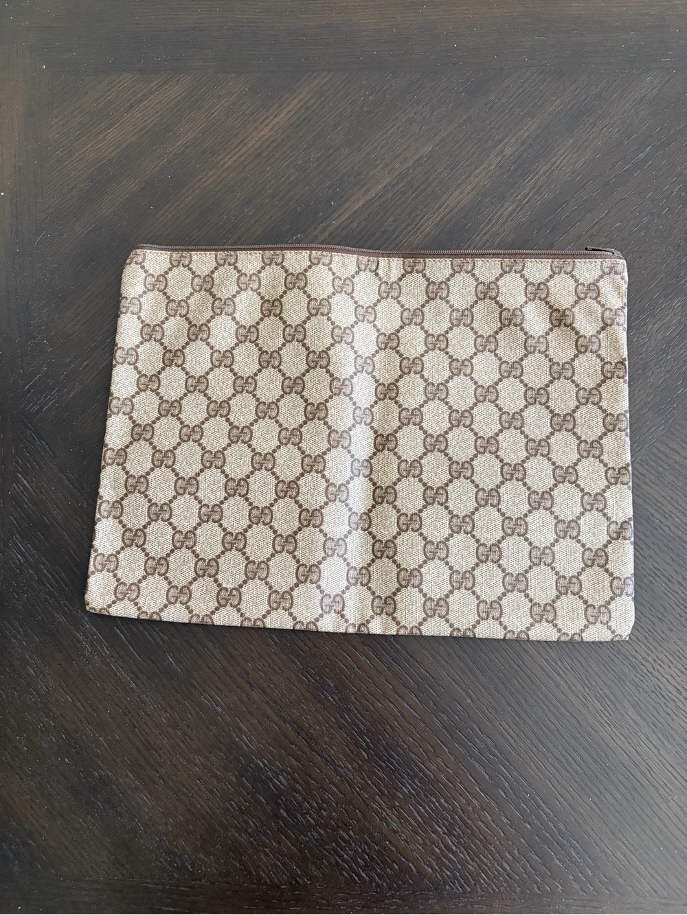 Gucci Brown/Beige GG Supreme Canvas Zip Pouch